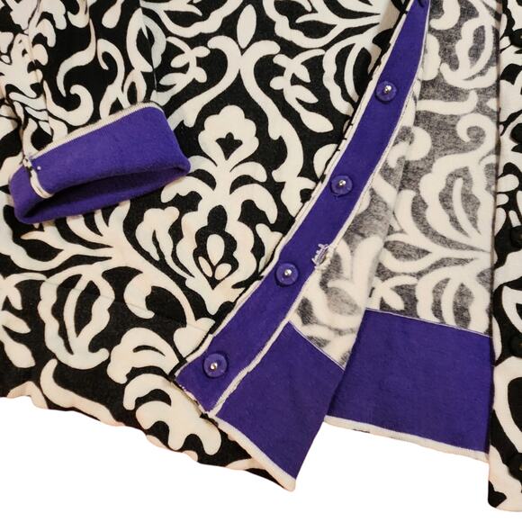 Foxcroft Cardigan Sweater Black & White, Purple Accents Button Front size 1X - Picture 11 of 12